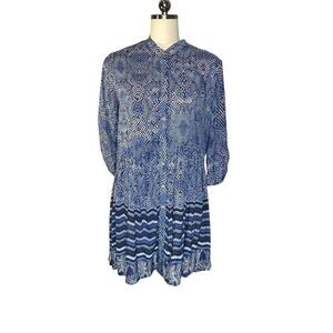 Anthropologie Blnk London Blue Stripe Print Mini Ruffle Shirt Dress | S